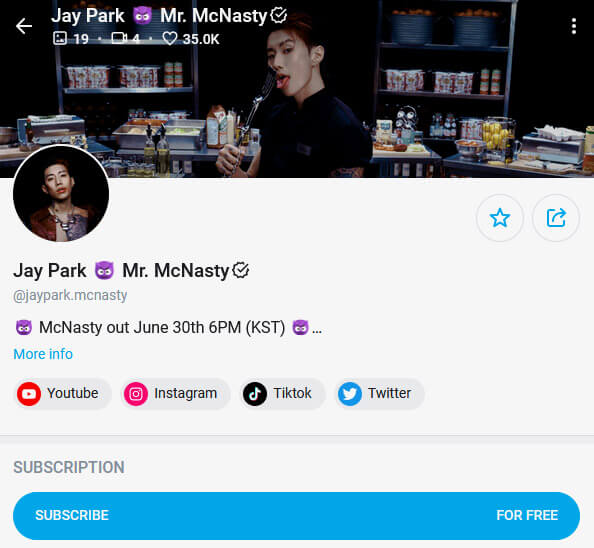 screenshot of Jay park only fans account