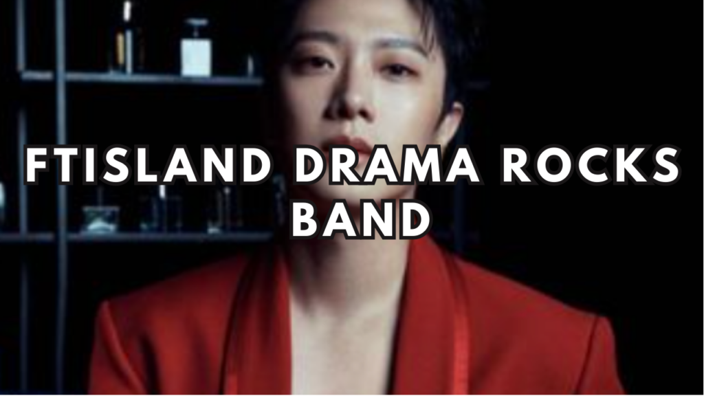 A picture of FTISLAND Minhwan on a red suit and a black vest