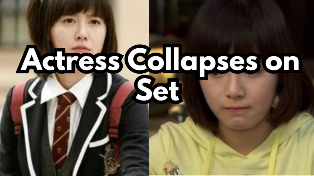 A picture of Goo hye sun wearing a black and white uniform and another picture of her putting on a yellow dress