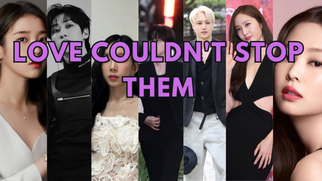 This contain an image of IU, Super Junior's Eunhyuk , Girls' Generation's Taeyeon , EXO's Baekhyun , EXO's Kai, f(x)'s Krystal, and BLACKPINK's Jennie.