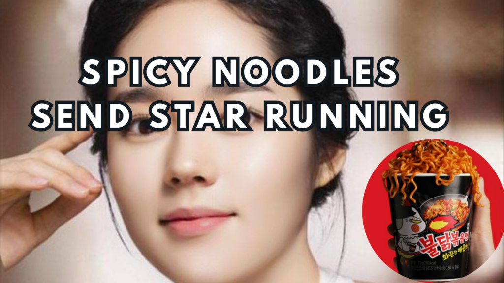 This contains an image of Han ga in and a spicy noodle in a circle