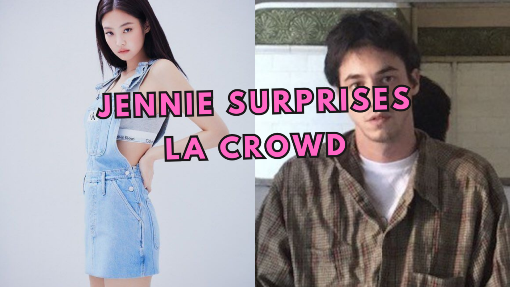 This contain an image of BLACKPINK's Jennie and Matt Champion at LA's Camp Flog Gnaw Carnival on stage for their first-ever live performance of "Slow Motion."