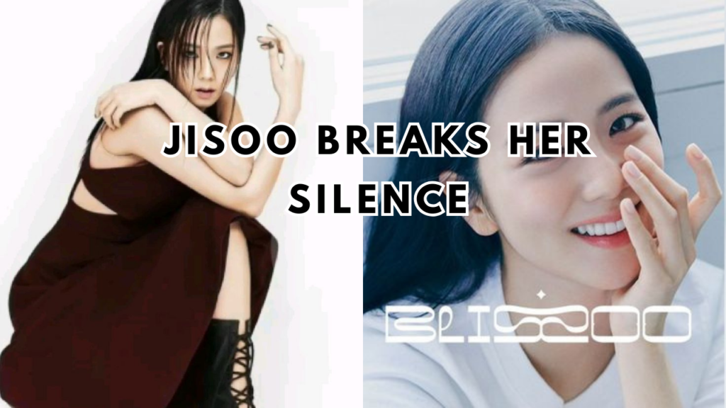 This contains an image of BLACKPINK's Jisoo label BLISSOO and another picture of her in a black dress .