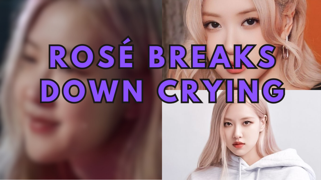 This contain an image of BLACKPINK Rosé putting on a white hoodie dress and another picture of her crying .