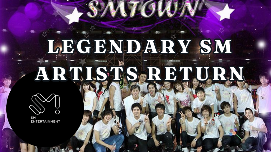 This contains an image of sm artist and another image of sm entertainment logo in a circle