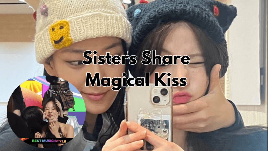 This contains an image of BIBI and her sister Nakyoung and another picture of Nakyoung kissing her sister BIBI