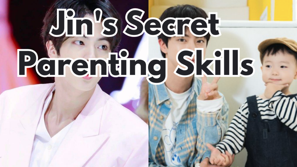 This contains an image of BTS JIN and another image of him and three years old Taeha.