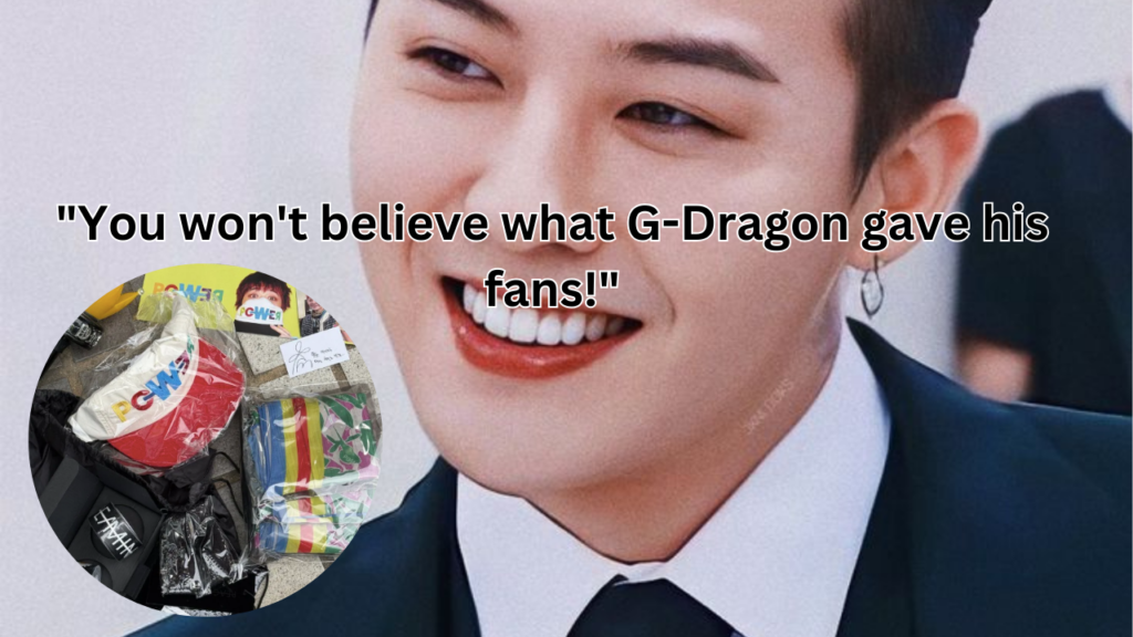 A picture of G-Dragon and another picture of a gift in a circle