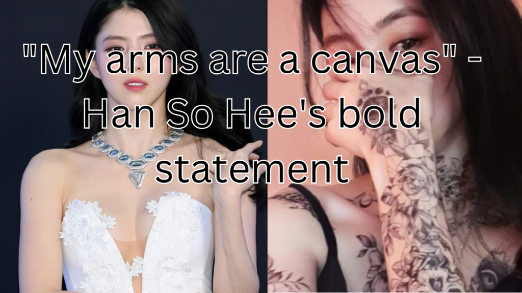 This contains an image of Han so hee and another picture of her tattoos.