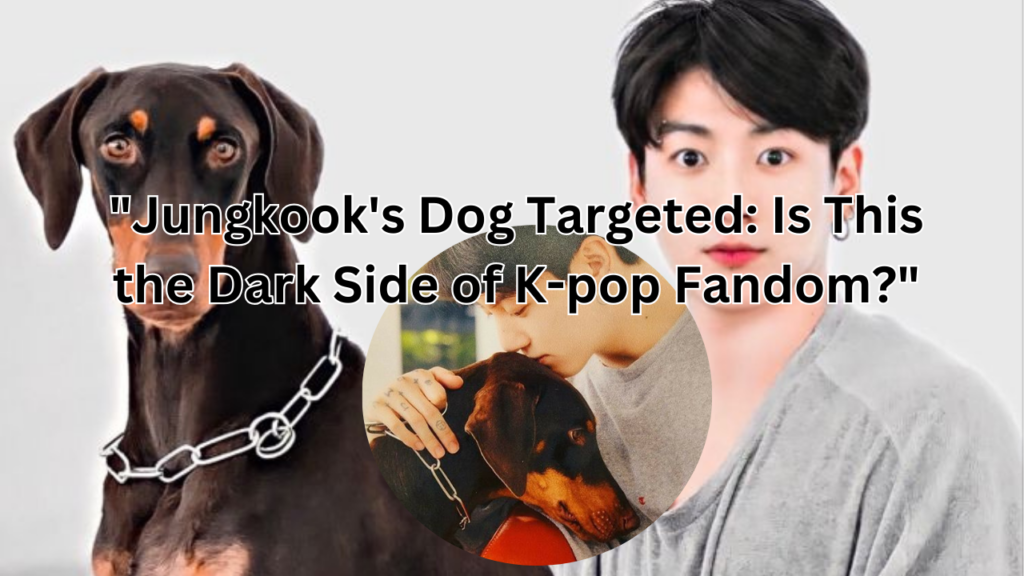 This contains an image of Bts jungkook and his dog and another picture of it in a circle