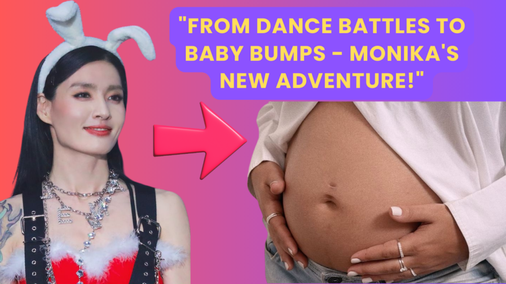 This contains an image of Monica shin and a baby bump