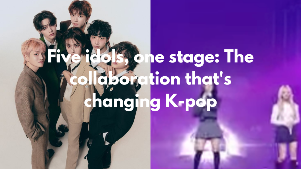 A picture of BOYNEXTDOOR BND and a picture of Music Bank idol collaboration stage