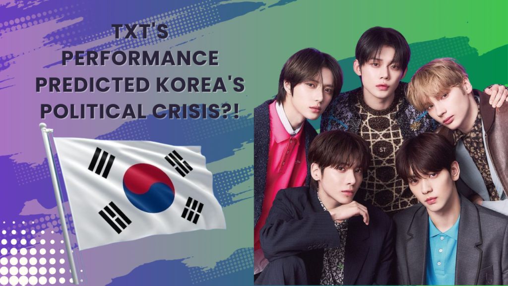 This contains an image of TXT members and korean flag