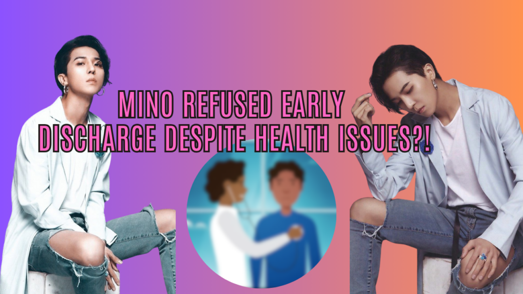 This contain an image of WINNER Mino military and aother picture of health issues .