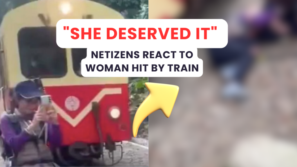 This contains an image of a woman standing in front of a railroad and a blurred picture