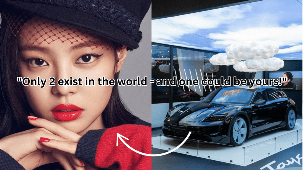 This contains an image of BLACKPINK Jennie and another picture of a car