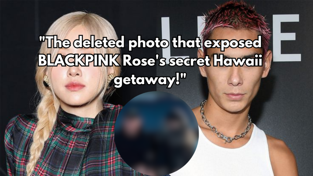 This contain BLACKPINK's Rose and actor Evan Mock and a blurred picture of in a circle