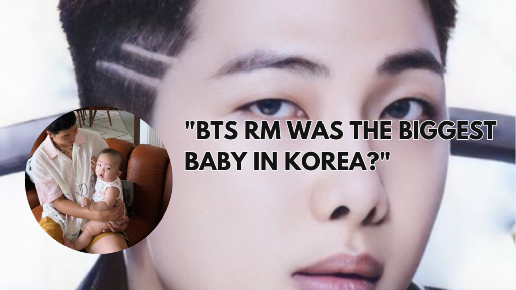 This contain an image of BTS RM and his child hood photo look very big.