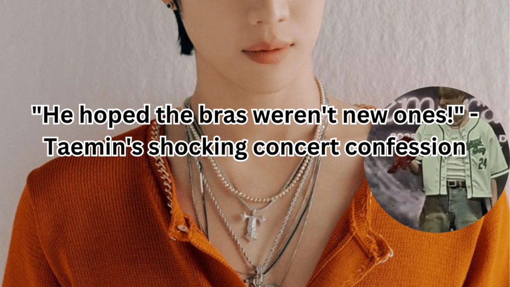 This contains an image of SHINee's Taemin and another picture of him holding a bra in a circle