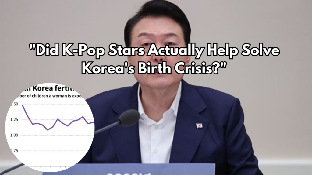 This contain President an image of Yoon Suk Yeo and A picture of south korea Birth Rates in a circle