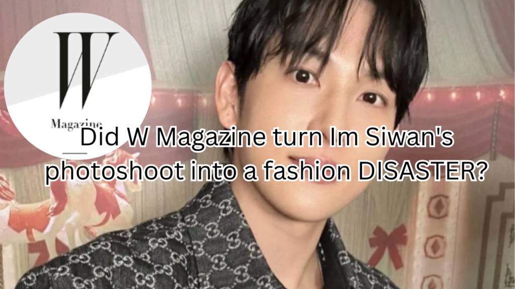 This contains an image of Squid Game 2 star Im Siwan's and another picture of w magazine in a circle